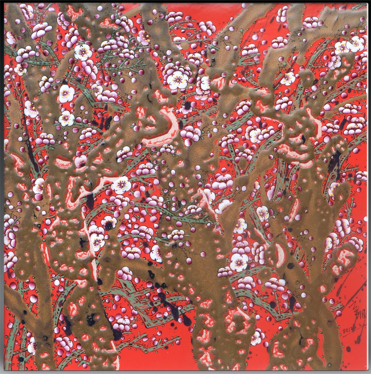 <h2>唐梅</h2><p>作者：宁钢</p><p>创作年代：2012年</p><p>规格：60cm×60cm</p><p>品类：高温颜色釉粉彩综合装饰瓷板</p>